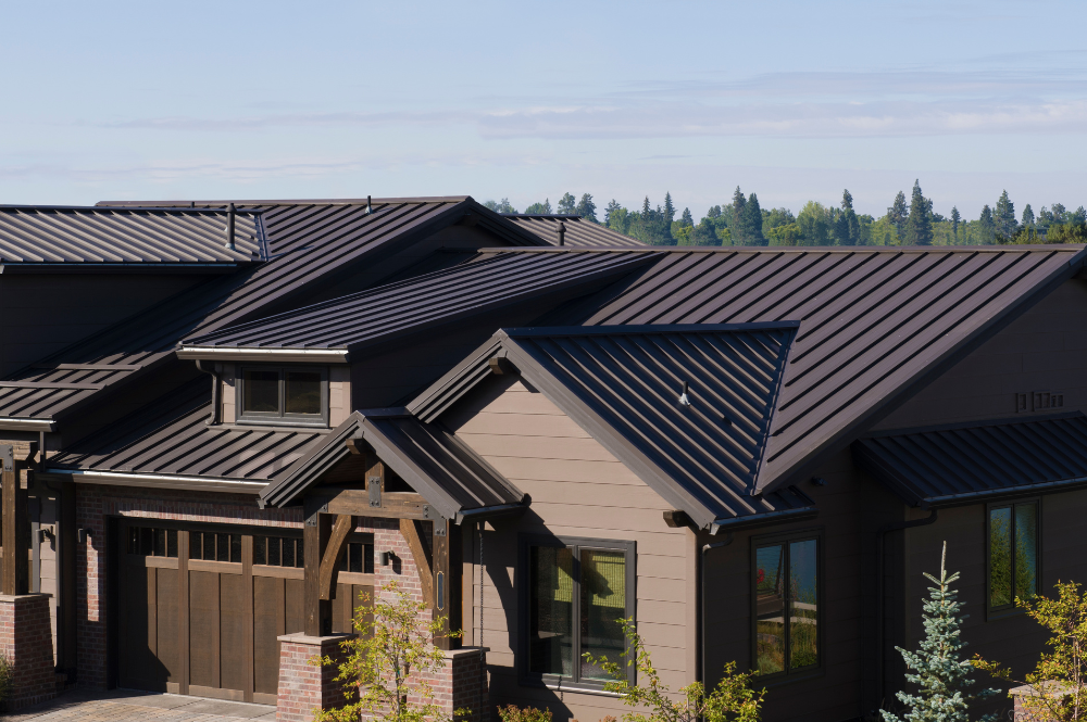 A house showcasing a metal roof representing the various roofing materials there can be.